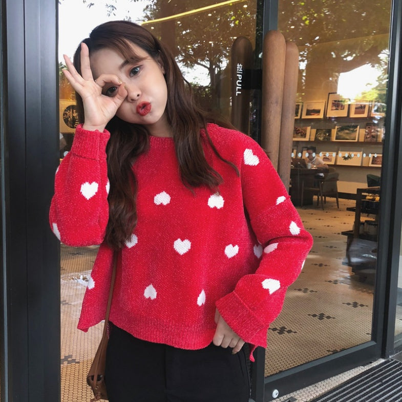 Coquette Aesthetic: Love Heart Nostalgia Knit Sweater