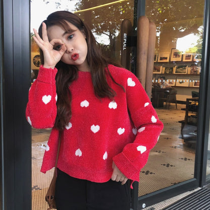 Coquette Aesthetic: Love Heart Nostalgia Knit Sweater