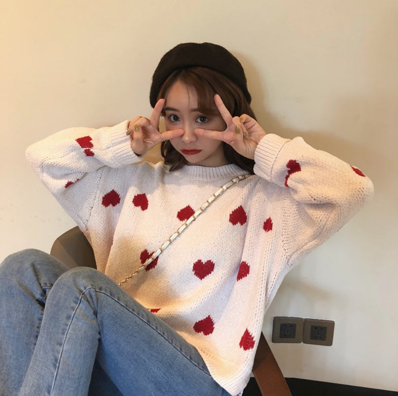Coquette Aesthetic: Love Heart Nostalgia Knit Sweater