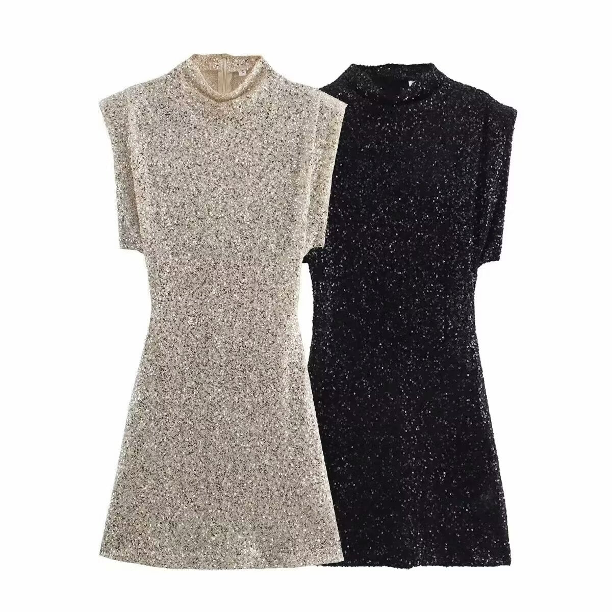 Celestial Sparkle Mini Dress Sleeveless Knitted Dress With Sequin Stars Ruffled Hem Slim Fit High Waist Style For Women 2025