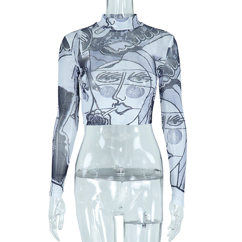 Sensual Mesh: Sheer Turtleneck Long-Sleeve Tee