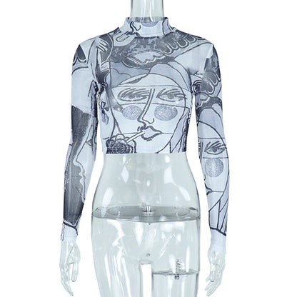 Sensual Mesh: Sheer Turtleneck Long-Sleeve Tee
