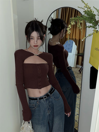 Boho Breeze Hollow Knit Flare Sleeve Cardigan