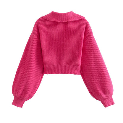 Romantic Red Heart Knit Sweater With Lantern Sleeves