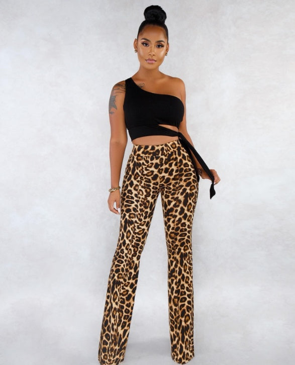 Elastic Elegance Leopard Pants