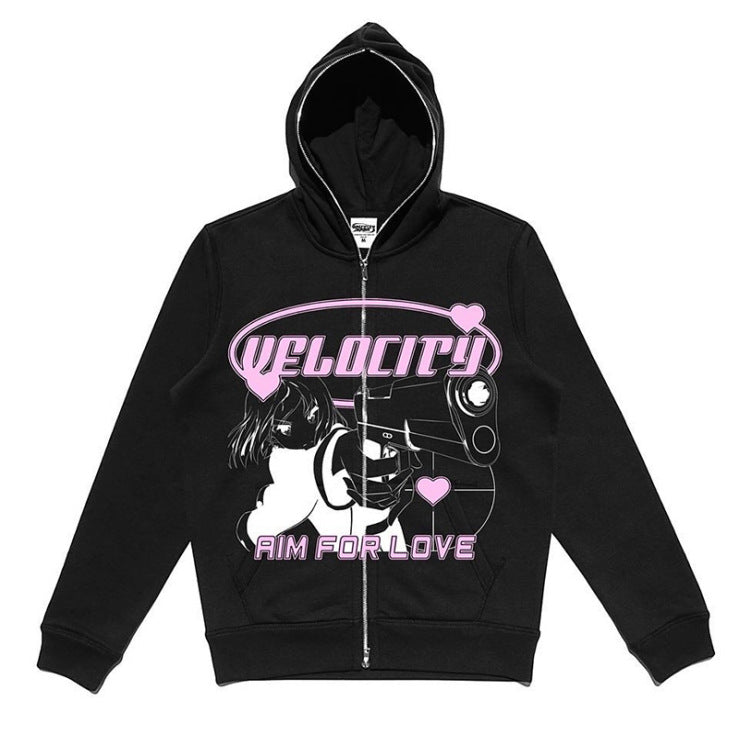 Hip Hop Zip Up Hoodie Vintage Star Patch