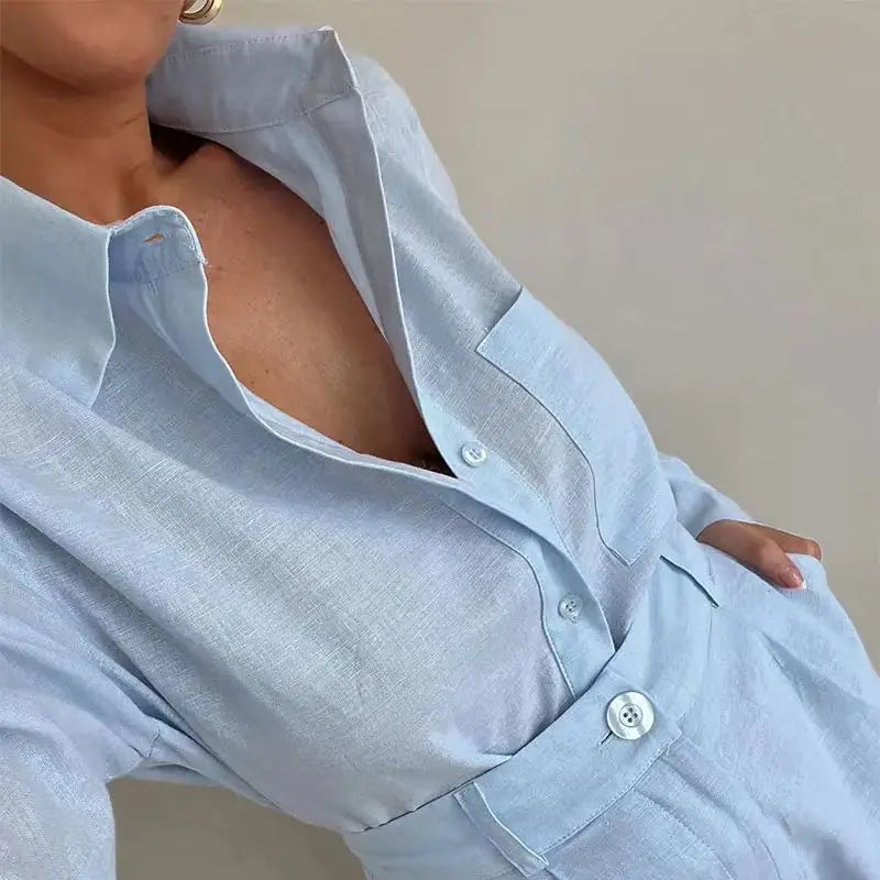 Summer 2 Piece Outfit With Long Sleeve Shirt And Casual Shorts For Outfits Fashion