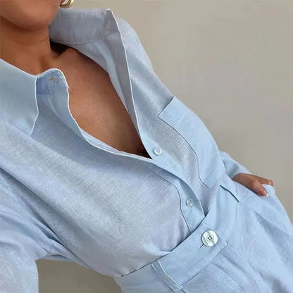 Summer 2 Piece Outfit With Long Sleeve Shirt And Casual Shorts For Outfits Fashion