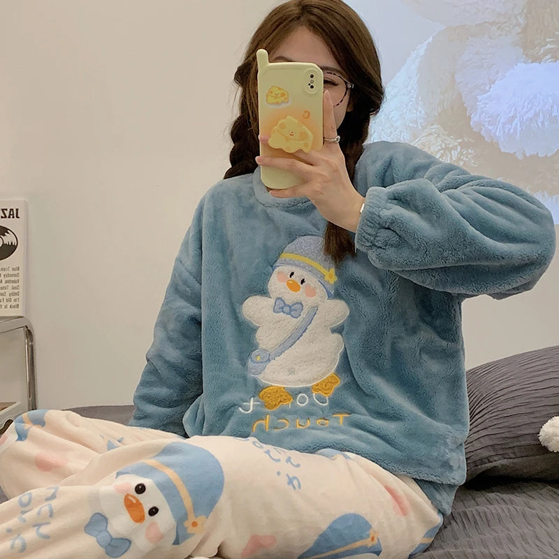 Autumn Winter Flannel Pajama Set