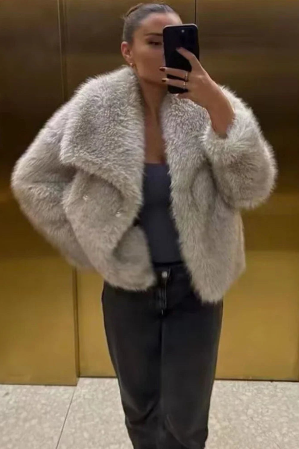 Elegant Fall Outfit Casual Faux Fur Outerwear Fashion In White Red Gray Black