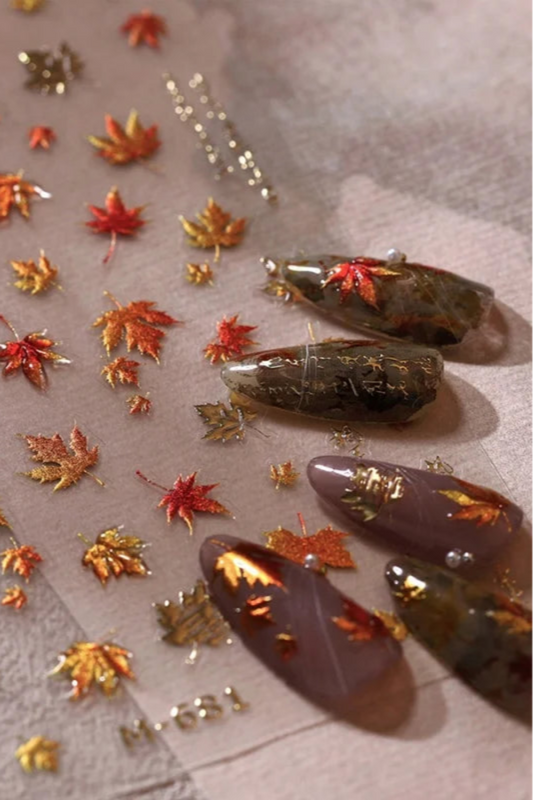 Fall Nails Design With Maple Leaf Decals Nail Art Ideas For Manicure
