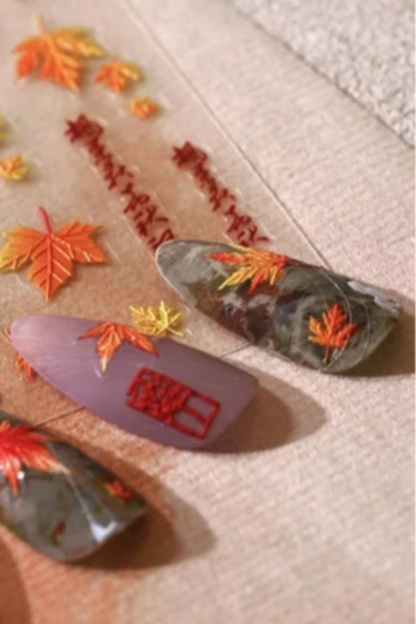 Fall Nails Design With Maple Leaf Decals Nail Art Ideas For Manicure
