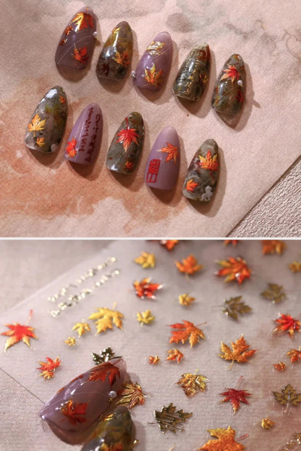 Fall Nails Design With Maple Leaf Decals Nail Art Ideas For Manicure