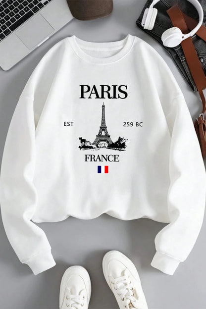 Fall Outfit Sweatshirt For Women With Paris Eiffel Tower Graphic Design