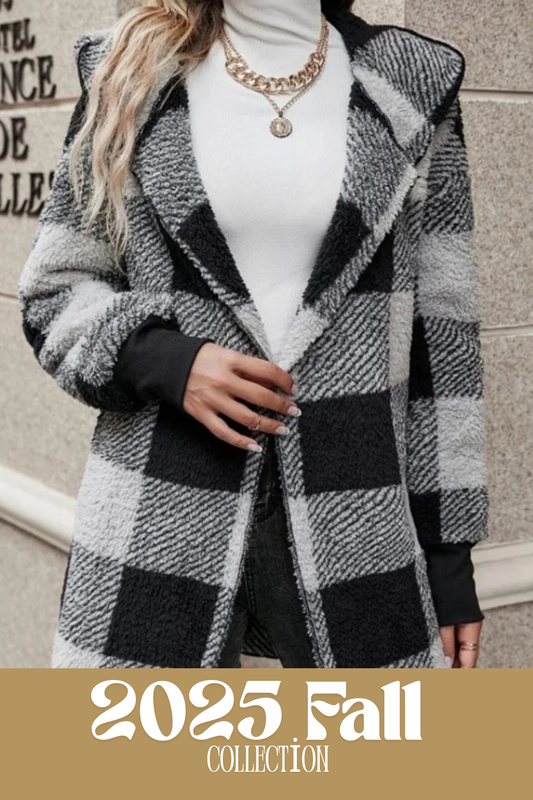 Soft Plush Outerwear With Long Sleeves And Plaid Style For Winter Fall Fashion