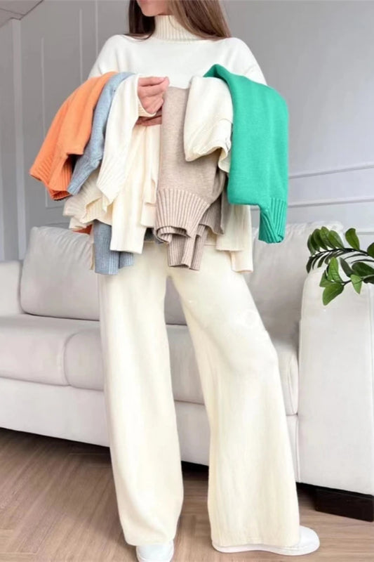 Fall Outfits Casual Knitted 2 Piece Outfit For Women Warm Turtleneck Sweater And Pants Set