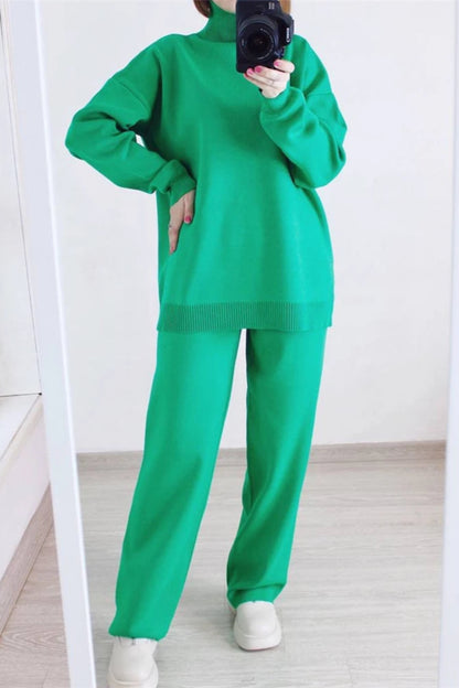 Fall Outfits Casual Knitted 2 Piece Outfit For Women Warm Turtleneck Sweater And Pants Set