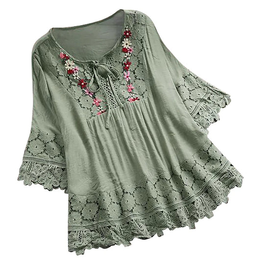 Plus Size Embroidery Cotton Top