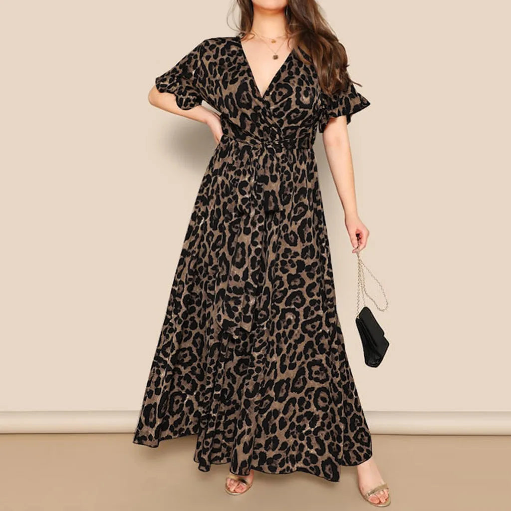 Plus Size Leopard V-Neck Maxi Dress