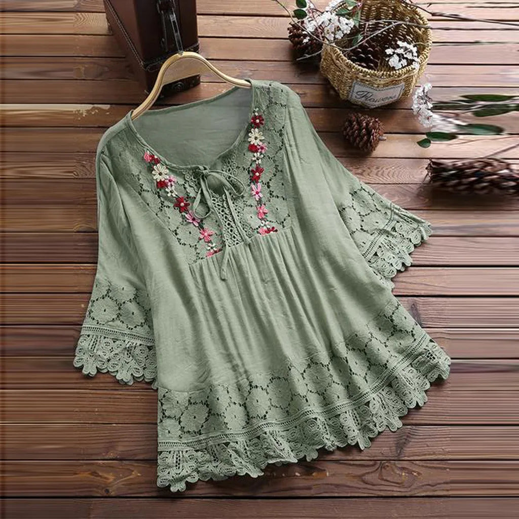 Plus Size Embroidery Cotton Top