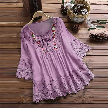 Plus Size Embroidery Cotton Top