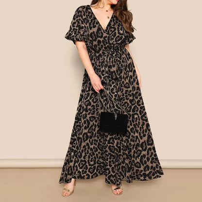 Plus Size Leopard V-Neck Maxi Dress