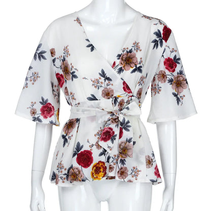 5XL Plus Size Elegant Blossom V-Top