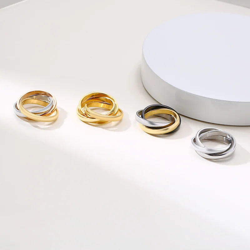 Summer Outfit Jewelry Stainless Steel Ring Set With Multi Color Shine