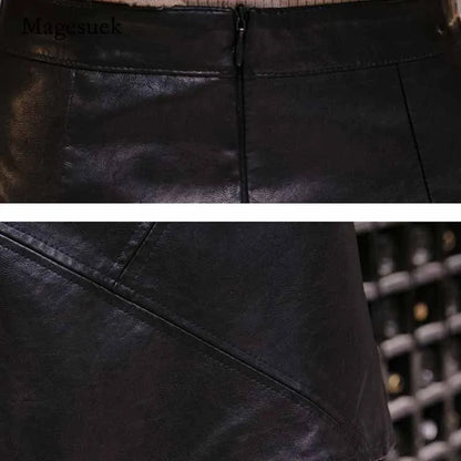 Chic Black Leather High Waist Mini Skirt