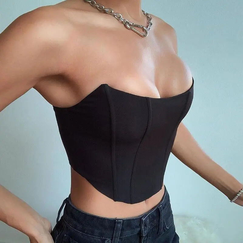 Y2K Inspired Satin Off Shoulder Bustier Crop Corset Top for Women Backless Sleeveless Sexy Streetwear Aesthetic 2025 Fashion Trend