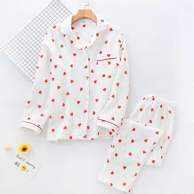 Heart-Printed Cotton Pajamas