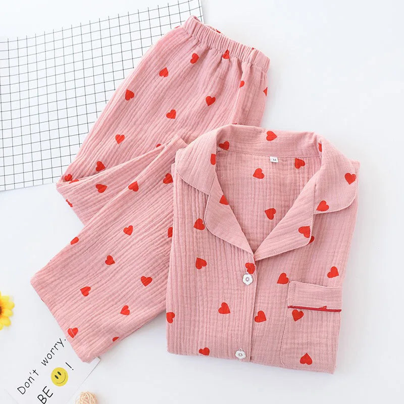 Heart-Printed Cotton Pajamas