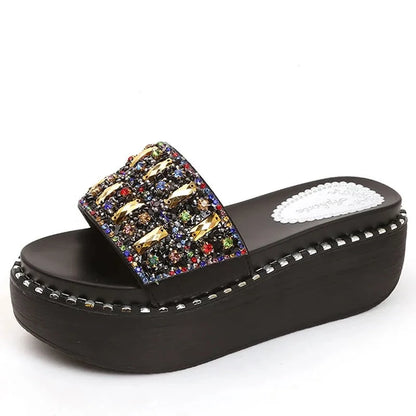 Rhinestone Platform Sandals Slippers