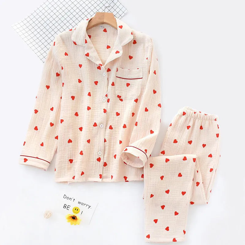 Heart-Printed Cotton Pajamas