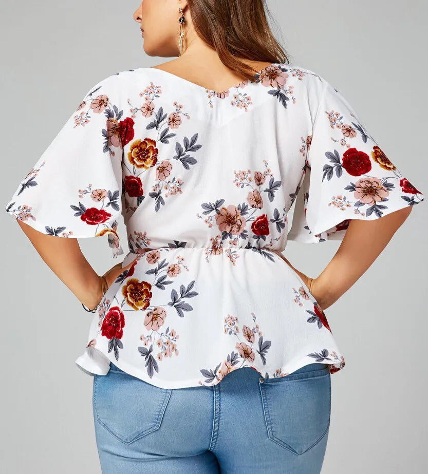 5XL Plus Size Elegant Blossom V-Top