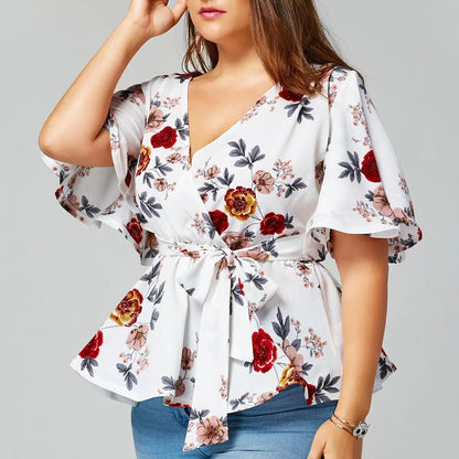 5XL Plus Size Elegant Blossom V-Top