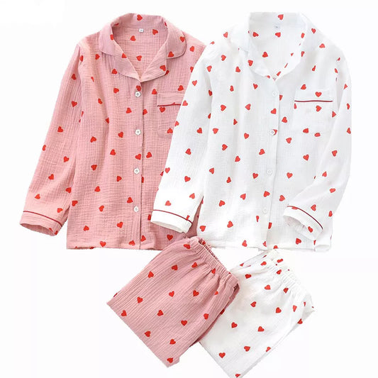 Heart-Printed Cotton Pajamas