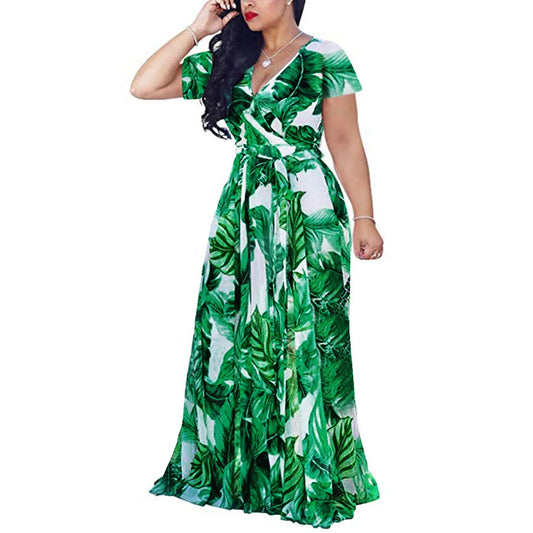 Plus Size Casual Bohemian Leaf Dress
