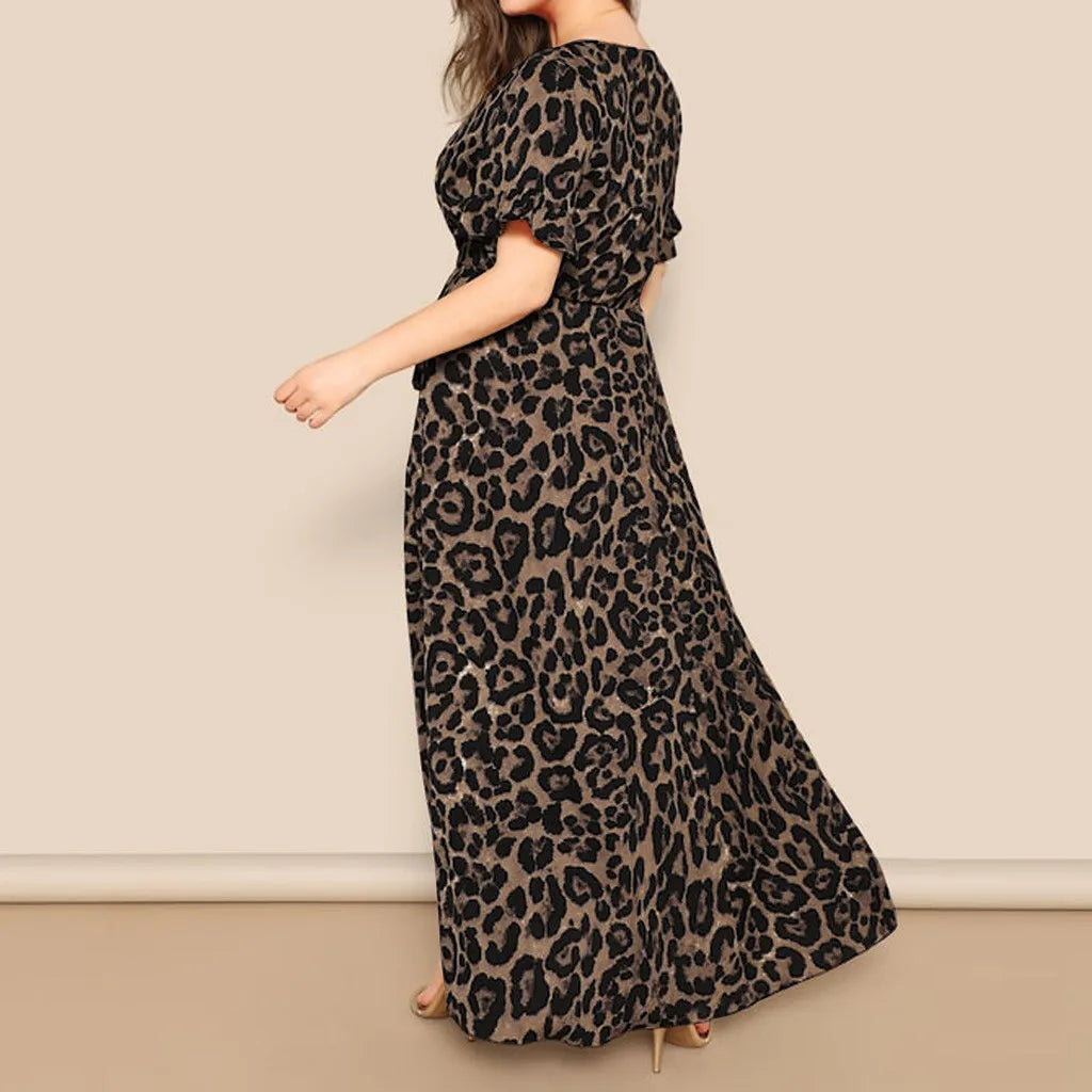 Plus Size Leopard V-Neck Maxi Dress