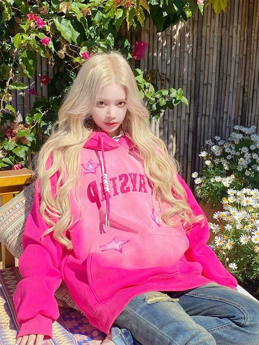 Rose Pink Embroidered Hoodie Coat With Velvet Padding For 2025 Fall Outfits