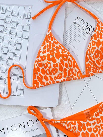Leopard Print Bikini Set With Shoelace Details And Sexy Swimsuit Aesthetic