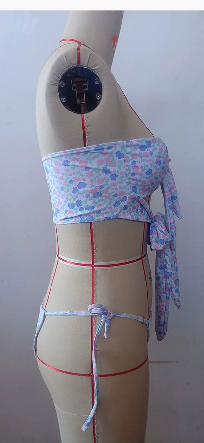 Sweet Print Bikini Set With Hollow Out Details For Summer Swimsuit Aesthetic
