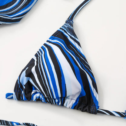 Mesh Three Piece Bikini Set With V Neck Triangle Top For Sexy Swimsuit Vibes