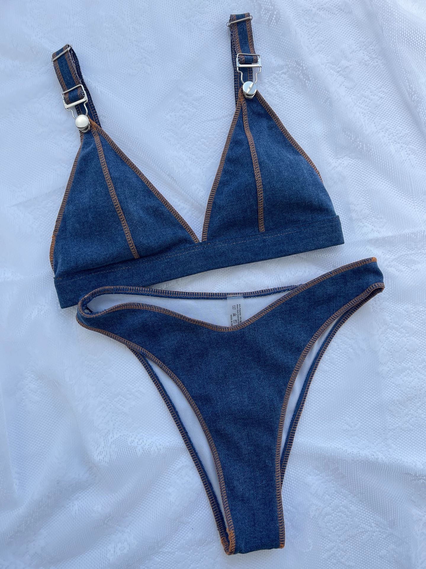 Denim Blue Bikini Set With High Waist Fit For Sexy Swimsuit Outfit Style