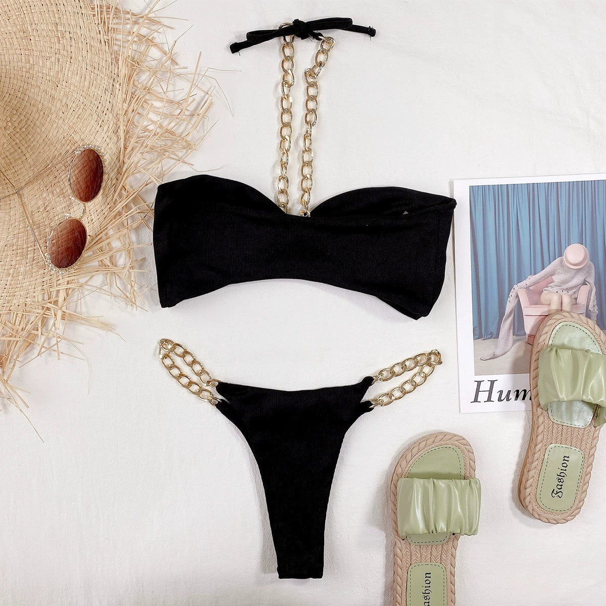 Neck Hanging Bikini With Beach Swimsuit Aesthetic For Summer Outfits