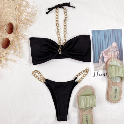 Neck Hanging Bikini With Beach Swimsuit Aesthetic For Summer Outfits