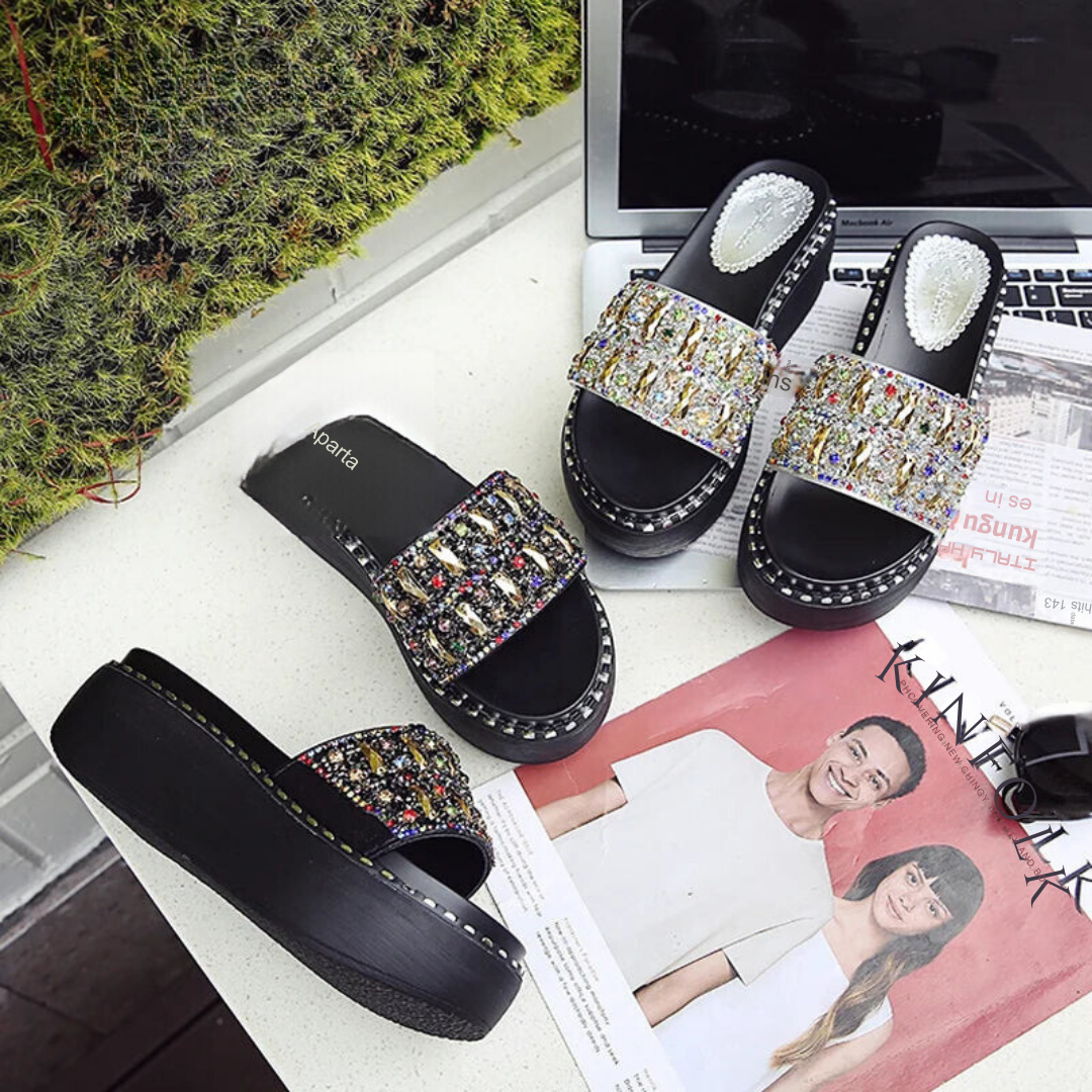 Rhinestone Platform Sandals Slippers