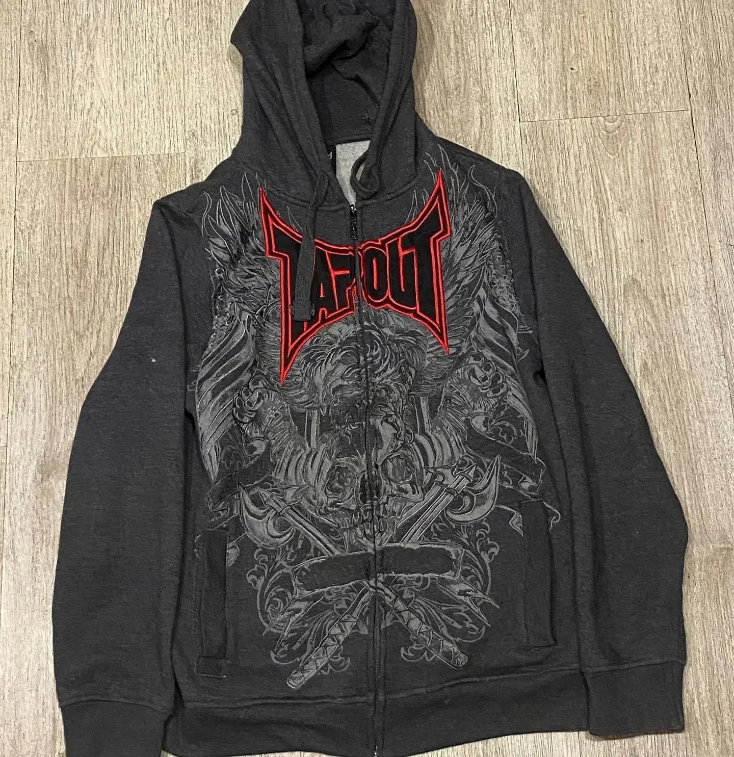 Y2K Grunge Zip Hoodie With Vintage Print For 2025 Fall Outfits Aesthetic