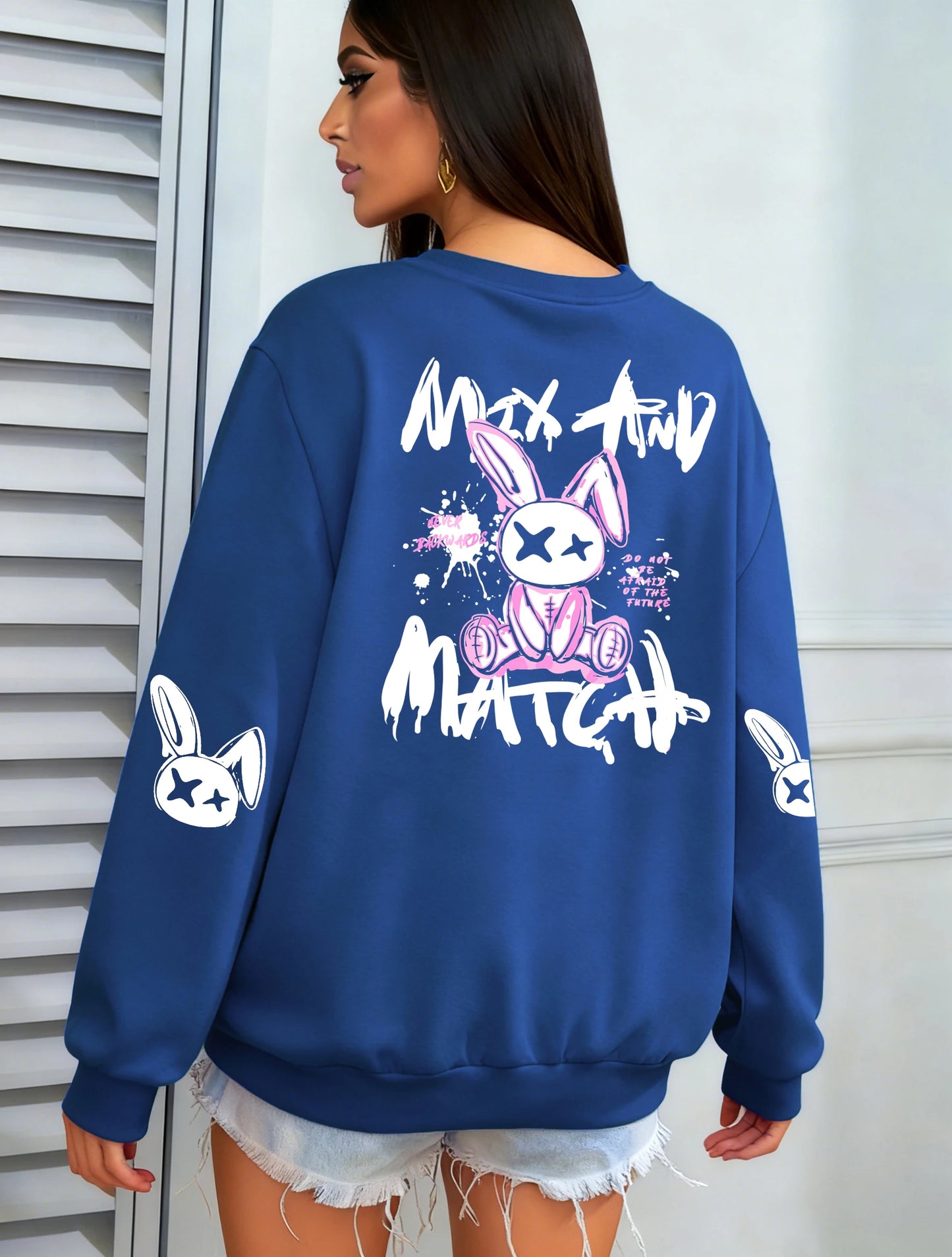 Women Rabbit Printed Warm Sweatshirt