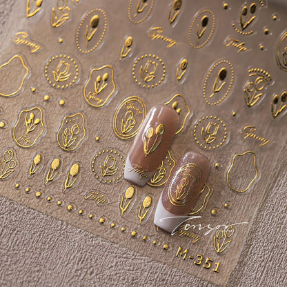 Autumn Nail Art Stickers With White Flowers And Gradient Shine For Fall Nail Ideas